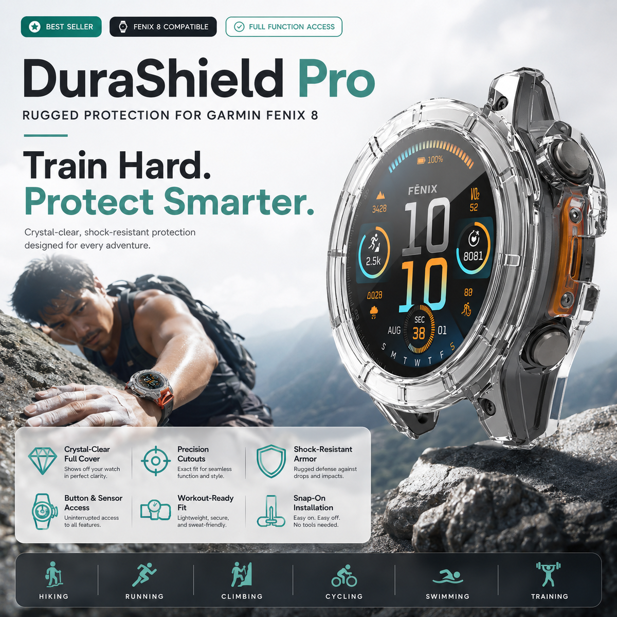 Protective Case & Screen Guard for Garmin Fenix 8 & Descent Mk3i Smartwatch