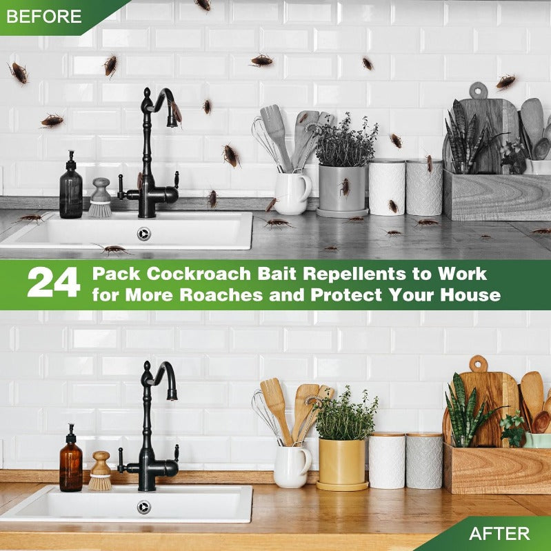 Roach Trap Station Discs for Kitchen & Bathroom – Safe Around Kids & Pets – Colony Elimination Bait – 12/24/36 Count