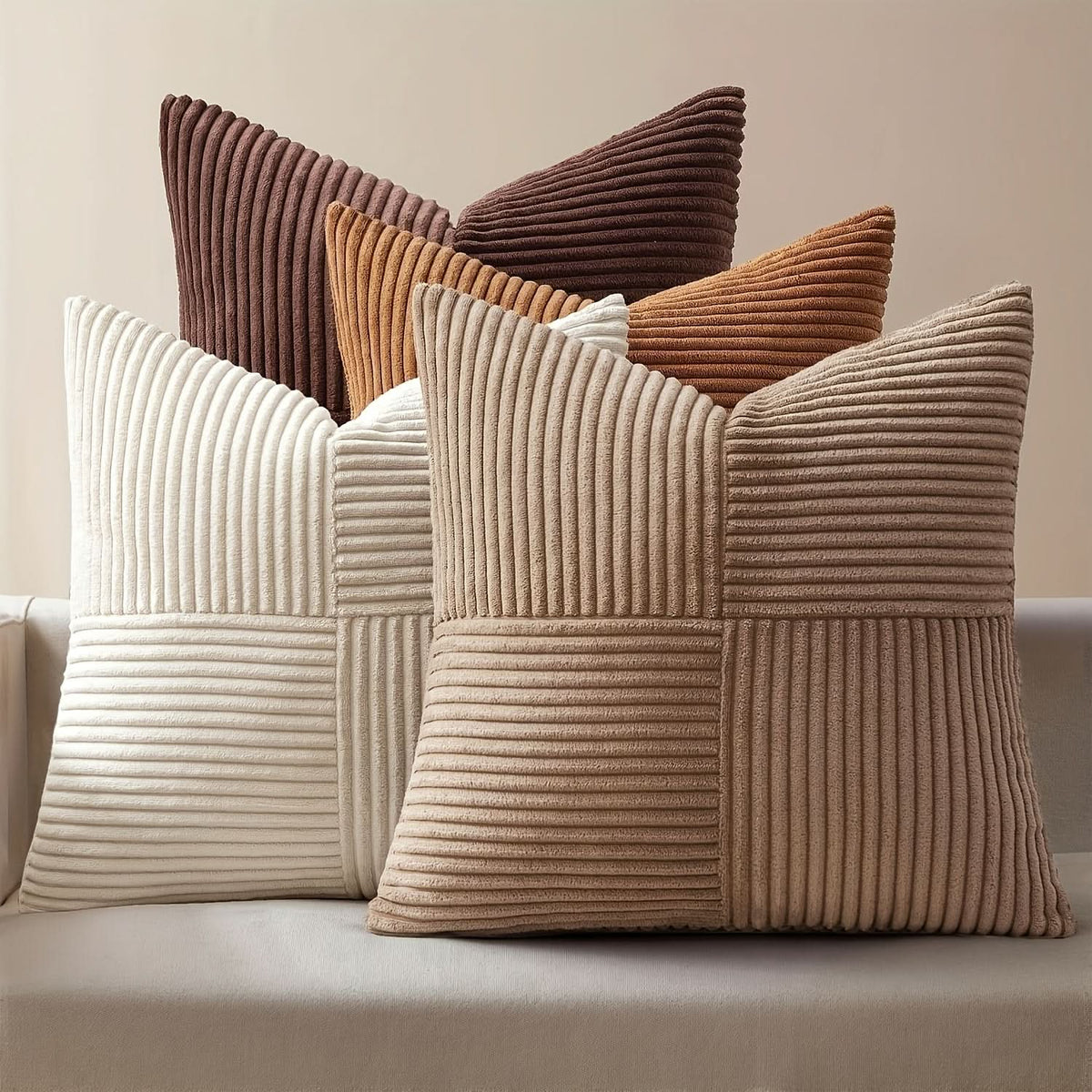 Loomara - Retro Corduroy Patchwork Pillow Covers