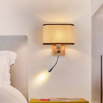 Wall-Mounted Reading Light with Adjustable Spotlight & Fabric Shade – Modern Sconce for Bedroom, Bedside Accent Lighting