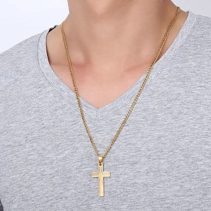 Stainless Steel Cross Pendant Necklace for Men – 24 in Chain, Religious Symbol Jewelry for Everyday & Casual Wear