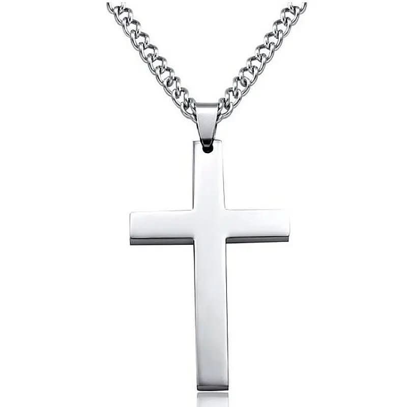 Stainless Steel Cross Pendant Necklace for Men – 24 in Chain, Religious Symbol Jewelry for Everyday & Casual Wear