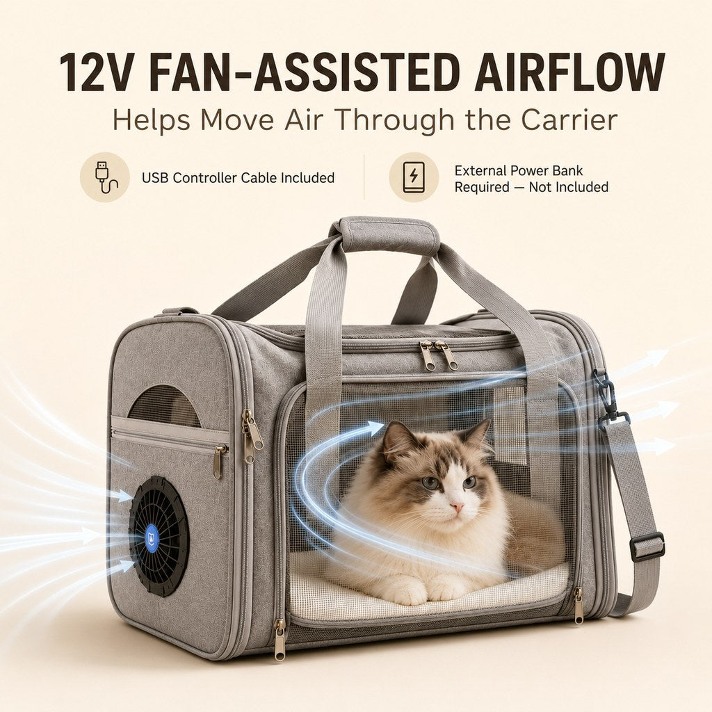 Ortekor Fan-Assisted Pet Carrier for Vet Visits & Road Trips - Ventilated Travel Bag for Cats & Small Dogs
