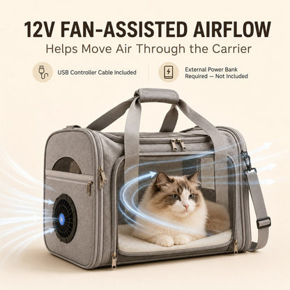 Ortekor Fan-Assisted Pet Carrier for Vet Visits & Road Trips - Ventilated Travel Bag for Cats & Small Dogs