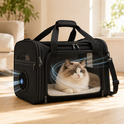 Ortekor Fan-Assisted Pet Carrier for Vet Visits & Road Trips - Ventilated Travel Bag for Cats & Small Dogs