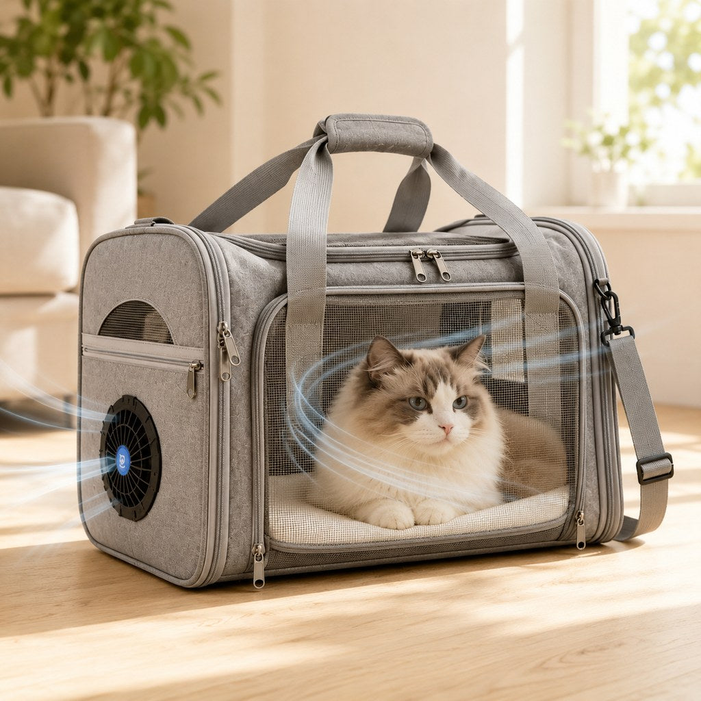 Ortekor Fan-Assisted Pet Carrier for Vet Visits & Road Trips - Ventilated Travel Bag for Cats & Small Dogs