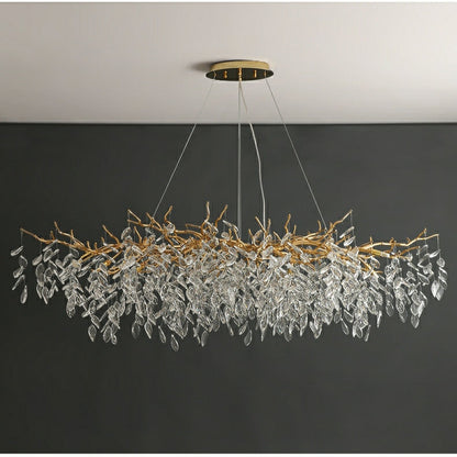 Crystal Branch Chandelier with LED Lights for Dining Room & Living Space | Modern Hanging Fixture | Adjustable Chain | Round or Rectangular