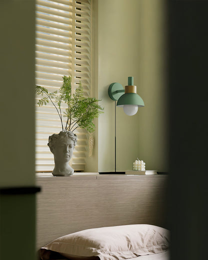 Plug-In Wall Sconce with Wood Accent 6×7 Inches E26 LED Fixture for Bedroom Hallway Living Room Indoor Decorative Lighting Compact Modern Wa