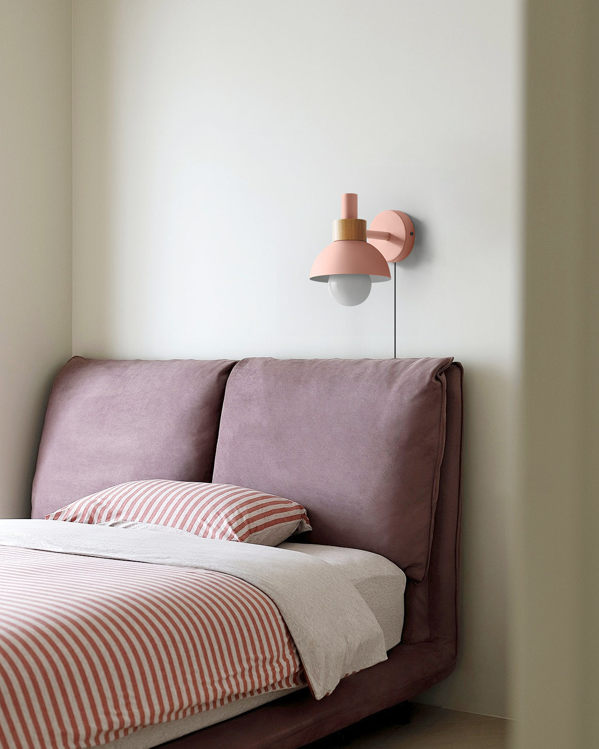 Plug-In Wall Sconce with Wood Accent 6×7 Inches E26 LED Fixture for Bedroom Hallway Living Room Indoor Decorative Lighting Compact Modern Wa