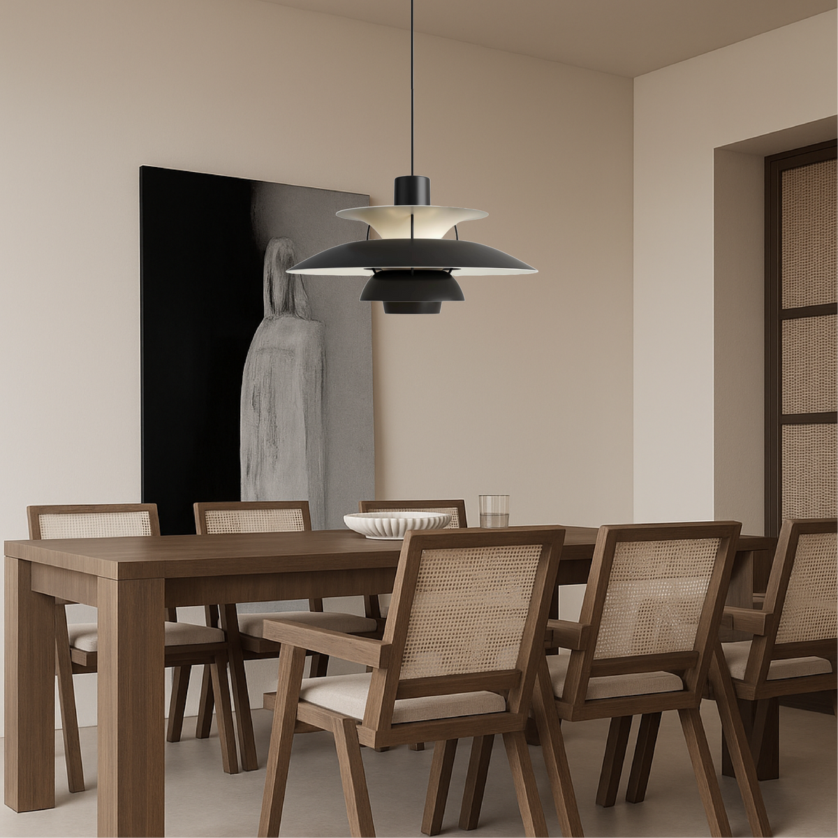 Layered Aluminum Hanging Lamp 12 in Diameter Contemporary Overhead Fixture for Kitchens and Dining Spaces E27 Socket Black Finish Modern Hom
