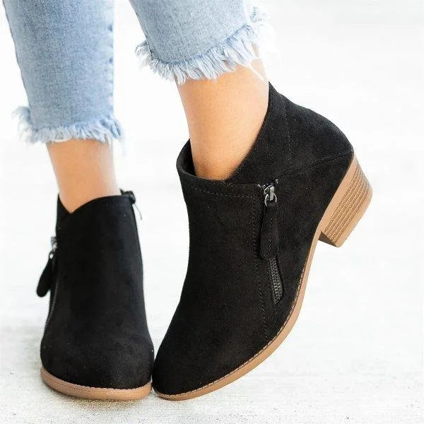 Women's Ankle Boots Suede Rubber Sole Side Zip Comfort Low Block Heel for Everyday