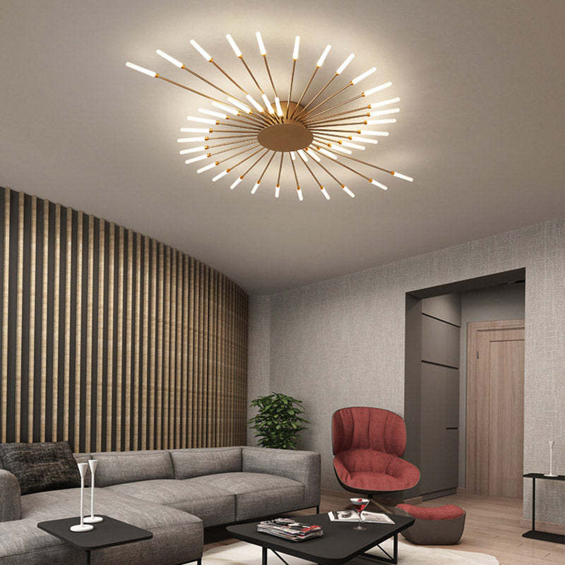 Starburst Flush Mount Ceiling Light Black Gold Modern Firework LED Fixture Bedroom Living Room Natural White Hardwired Indoor