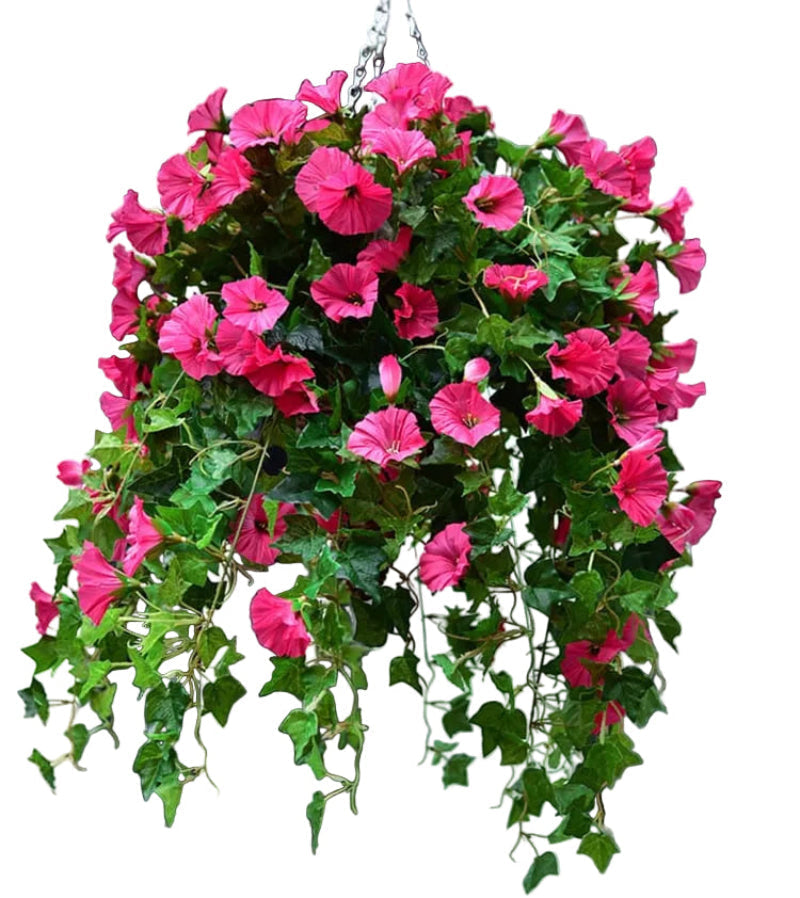 Faux Morning Glory Vine 35 in – 44 Blooms UV-Resistant Artificial Climbing Plant for Fence Porch Indoor Outdoor Décor