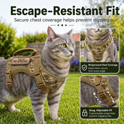 Ortekor Tactical Cat Harness with Leash for Outdoor Walks, Adjustable Escape-Resistant Vest for Cats