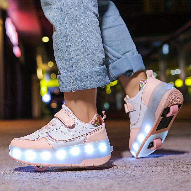 LED Light-Up Roller Skate Sneakers for Kids with Removable Wheels – USB Rechargeable Inline Shoes for Boys & Girls