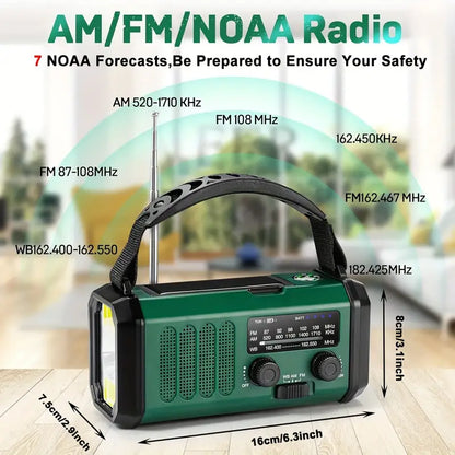 Emergency Hand Crank Weather Radio with 10000mAh Power Bank, Solar Charging, LED Flashlight, SOS Alarm for Camping Hiking Storms Blackouts