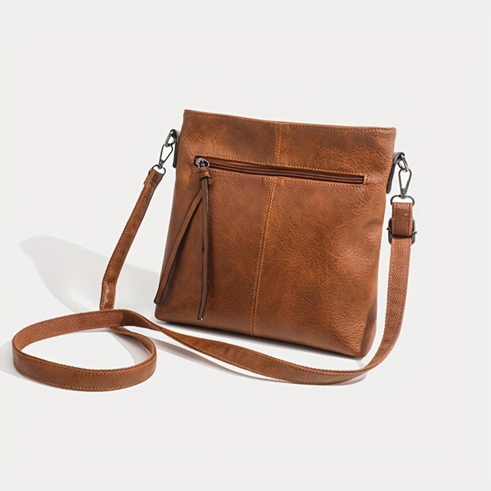 Vintage-Inspired Boxy Crossbody Purse for Women – Compact Shoulder Bag with Zipper Closure for Everyday Carry, Casual Outings & Errands