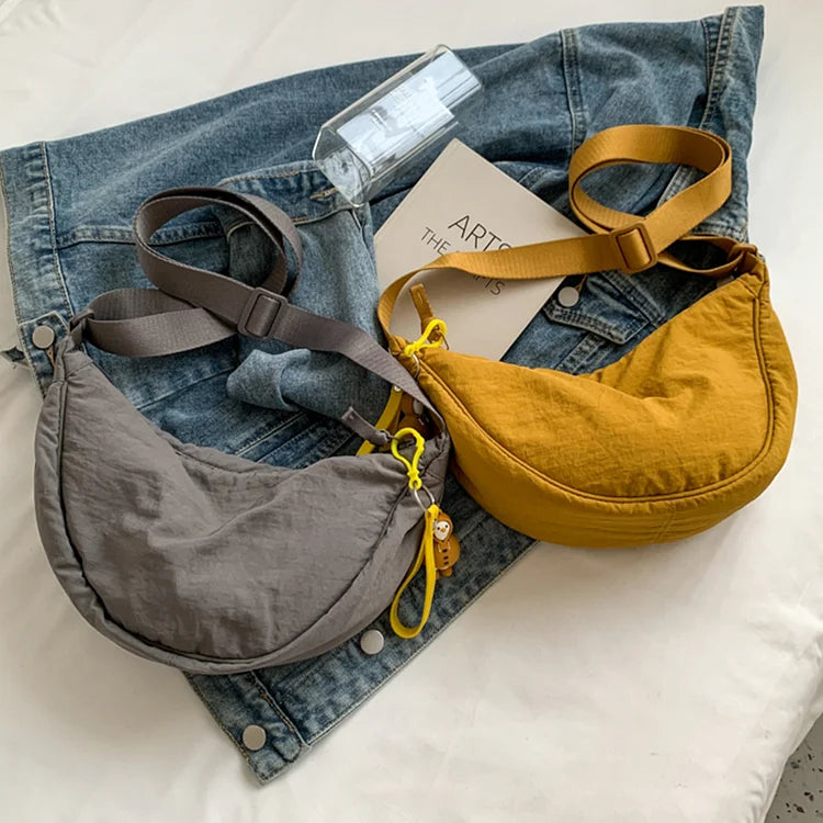 Pleated Hobo Crossbody Bag for Women – Lightweight Nylon Shoulder Purse with Ruched Design for Everyday Carry & Travel