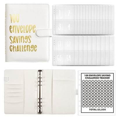 100-Envelope Money Saving Binder with Cash Envelopes for Budget Tracking & Financial Goals | PU Leather Organizer for Home Finance