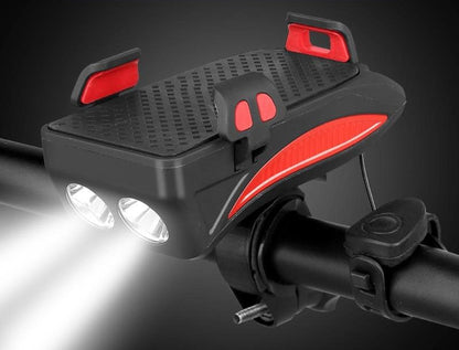 4-in-1 Bike Mount Phone Holder with Power Bank, LED Light & Horn for Cycling