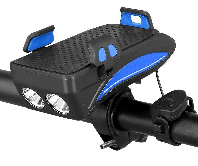 4-in-1 Bike Mount Phone Holder with Power Bank, LED Light & Horn for Cycling