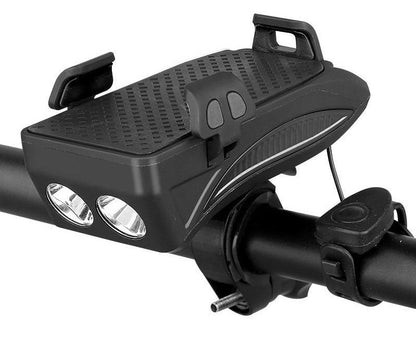 4-in-1 Bike Mount Phone Holder with Power Bank, LED Light & Horn for Cycling