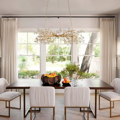 Crystal Branch Chandelier 8-10 Light Linear Fixture for Dining Room Gold Silver Bronze Finish