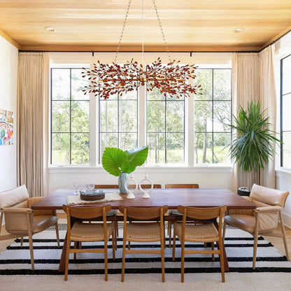 Crystal Branch Chandelier 8-10 Light Linear Fixture for Dining Room Gold Silver Bronze Finish