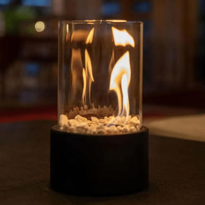 Tabletop Ethanol Burner with Glass Cylinder & Marble Base for Indoor Outdoor Patio Dining Living Room Portable Flame Centerpiece Decor