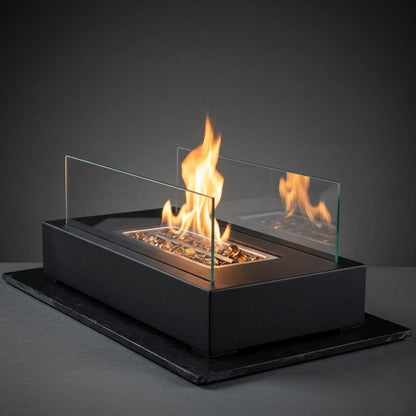 Portable Tabletop Fireplace Real Flame Bio Ethanol Burner for Indoor Outdoor Patio Living Room Rectangle Glass Steel Fire Pit Centerpiece