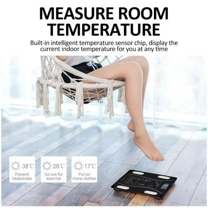 Smart Body Composition Scale Bluetooth Health Tracker 13+ Metrics Weight BMI Fat Muscle Mass Monitor Temperature Sensor App Sync Family