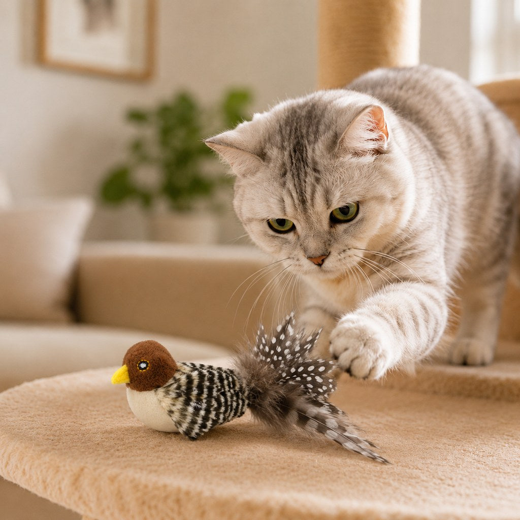 Ortekor Rechargeable Interactive Cat Toy - Flapping Bird, Plush Animal & Motion Activated Toys for Indoor Cats