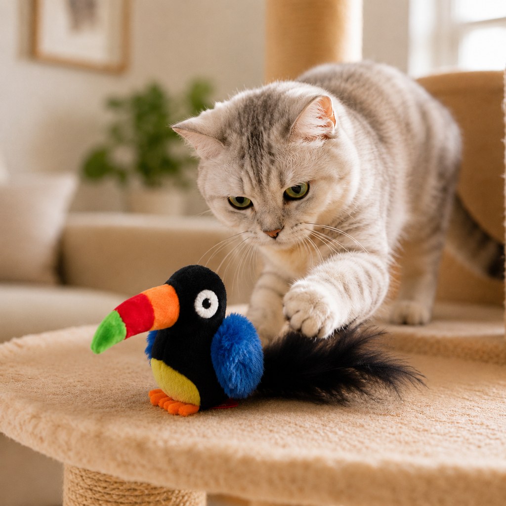 Ortekor Rechargeable Interactive Cat Toy - Flapping Bird, Plush Animal & Motion Activated Toys for Indoor Cats