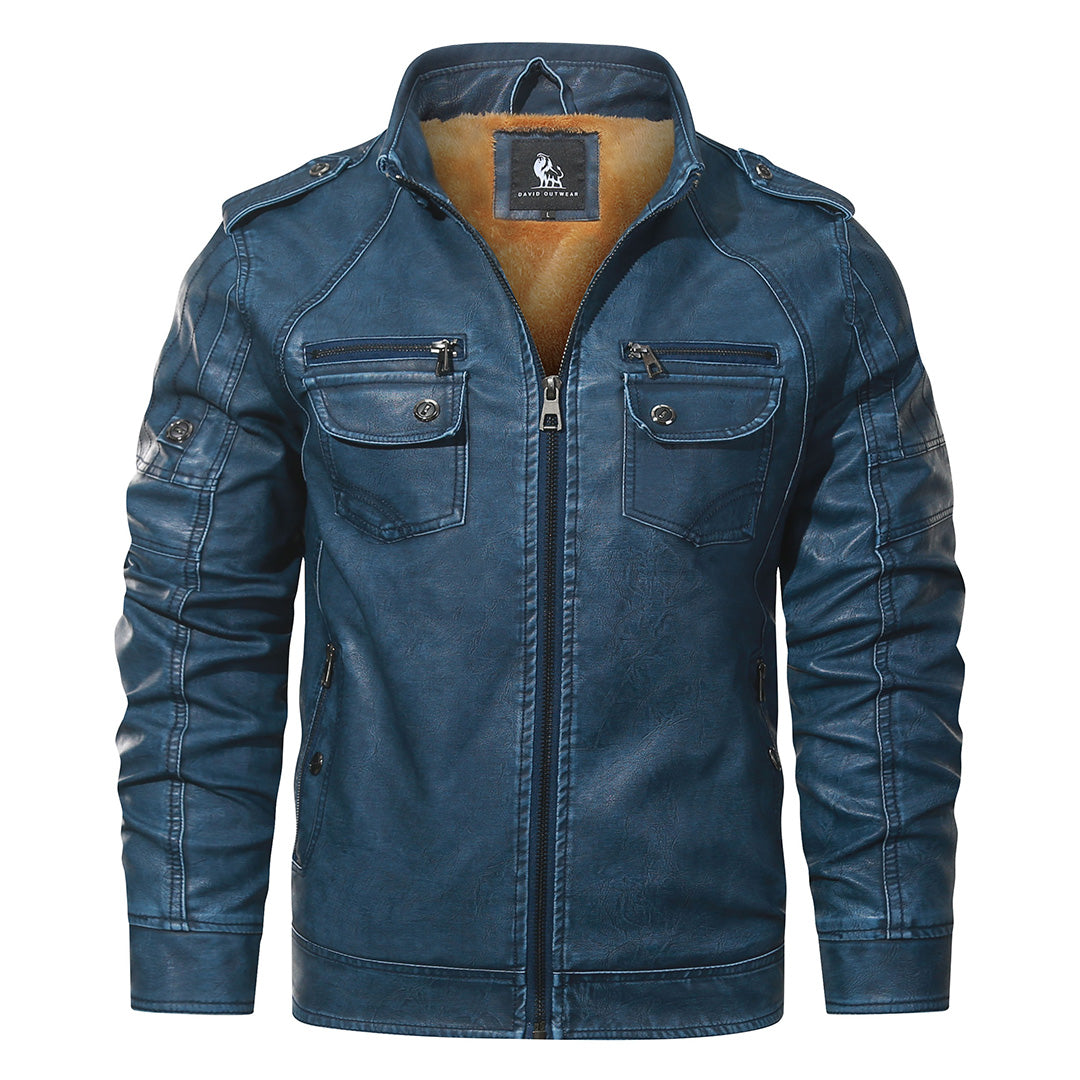 Faux Leather Motorcycle Jacket with Fleece Lining for Men – Water-Resistant Biker Coat for Fall & Winter