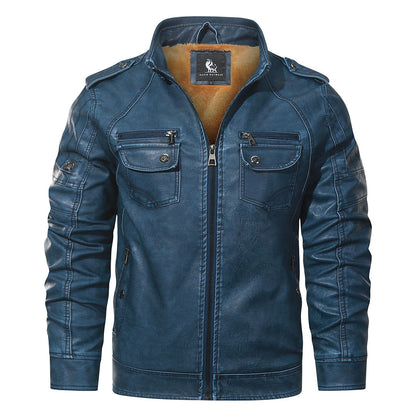 Faux Leather Motorcycle Jacket with Fleece Lining for Men – Water-Resistant Biker Coat for Fall & Winter