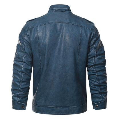 Faux Leather Motorcycle Jacket with Fleece Lining for Men – Water-Resistant Biker Coat for Fall & Winter
