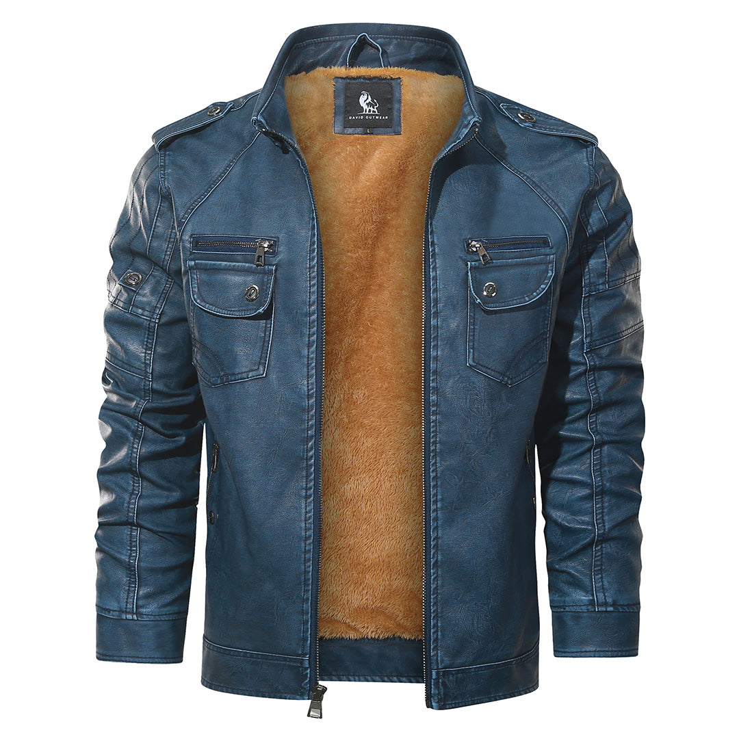 Faux Leather Motorcycle Jacket with Fleece Lining for Men – Water-Resistant Biker Coat for Fall & Winter