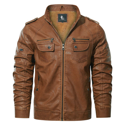 Faux Leather Moto Jacket with Fleece Lining – Water-Resistant Zip-Up Coat for Men & Women