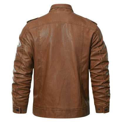 Faux Leather Moto Jacket with Fleece Lining – Water-Resistant Zip-Up Coat for Men & Women
