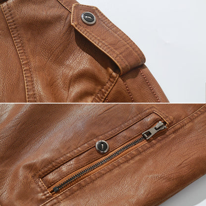 Faux Leather Moto Jacket with Fleece Lining – Water-Resistant Zip-Up Coat for Men & Women