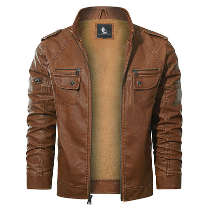 Faux Leather Moto Jacket with Fleece Lining – Water-Resistant Zip-Up Coat for Men & Women