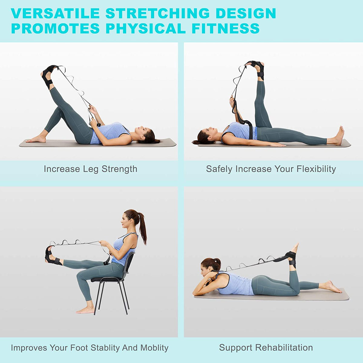 Adjustable Leg Stretching Strap with Multi-Loop Design for Hamstring Flexibility, Plantar Fasciitis Recovery & Back Tension Relief