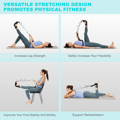 Adjustable Leg Stretching Strap with Multi-Loop Design for Hamstring Flexibility, Plantar Fasciitis Recovery & Back Tension Relief