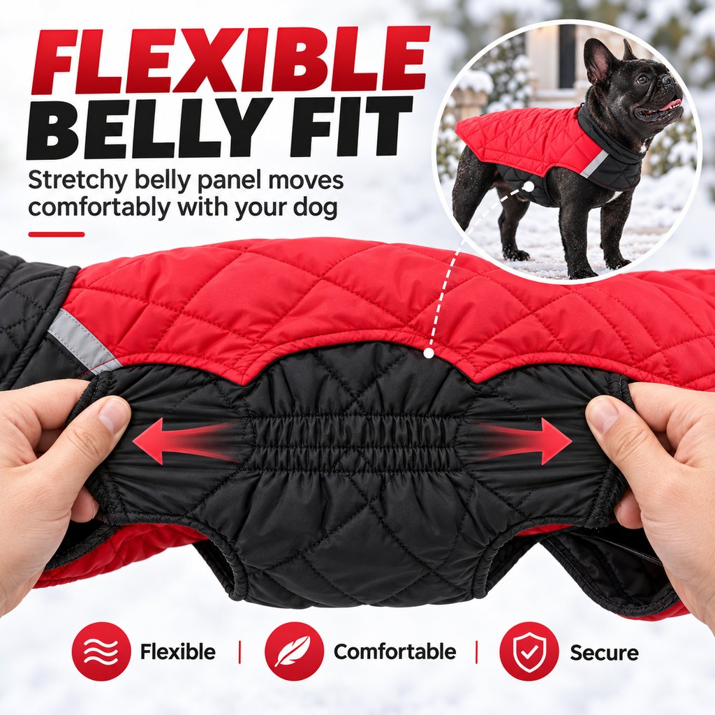 Ortekor Reversible Quilted Dog Winter Coat for Cold Walks - Water-Resistant Reflective 2-in-1 Jacket with Easy Belly Fit