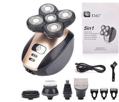 Five-Head Rotary Electric Shaver for Head, Face & Body – Wet/Dry Cordless Razor with USB Charging