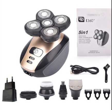 Five-Head Rotary Electric Shaver for Head, Face & Body – Wet/Dry Cordless Razor with USB Charging