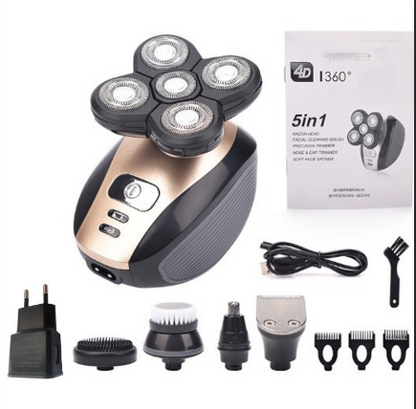 Five-Head Rotary Electric Shaver for Head, Face & Body – Wet/Dry Cordless Razor with USB Charging