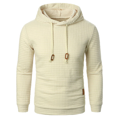 Hooded Sweater with Grid Texture – Slim-Fit Pullover for Men – Casual Layering Knit with Drawstring Hood – Everyday Comfort Hoodie