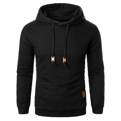 Hooded Sweater with Grid Texture – Slim-Fit Pullover for Men – Casual Layering Knit with Drawstring Hood – Everyday Comfort Hoodie