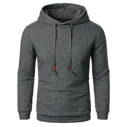 Hooded Sweater with Grid Texture – Slim-Fit Pullover for Men – Casual Layering Knit with Drawstring Hood – Everyday Comfort Hoodie
